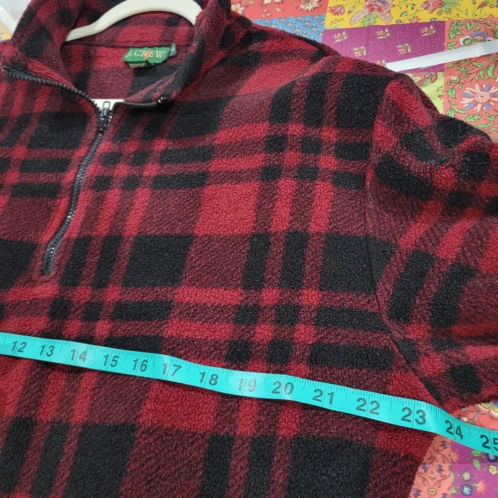 J. CREW Vintage Plaid Fleece 1/4 Zip Toggle Waist Pop-Over Jacket Red Size L